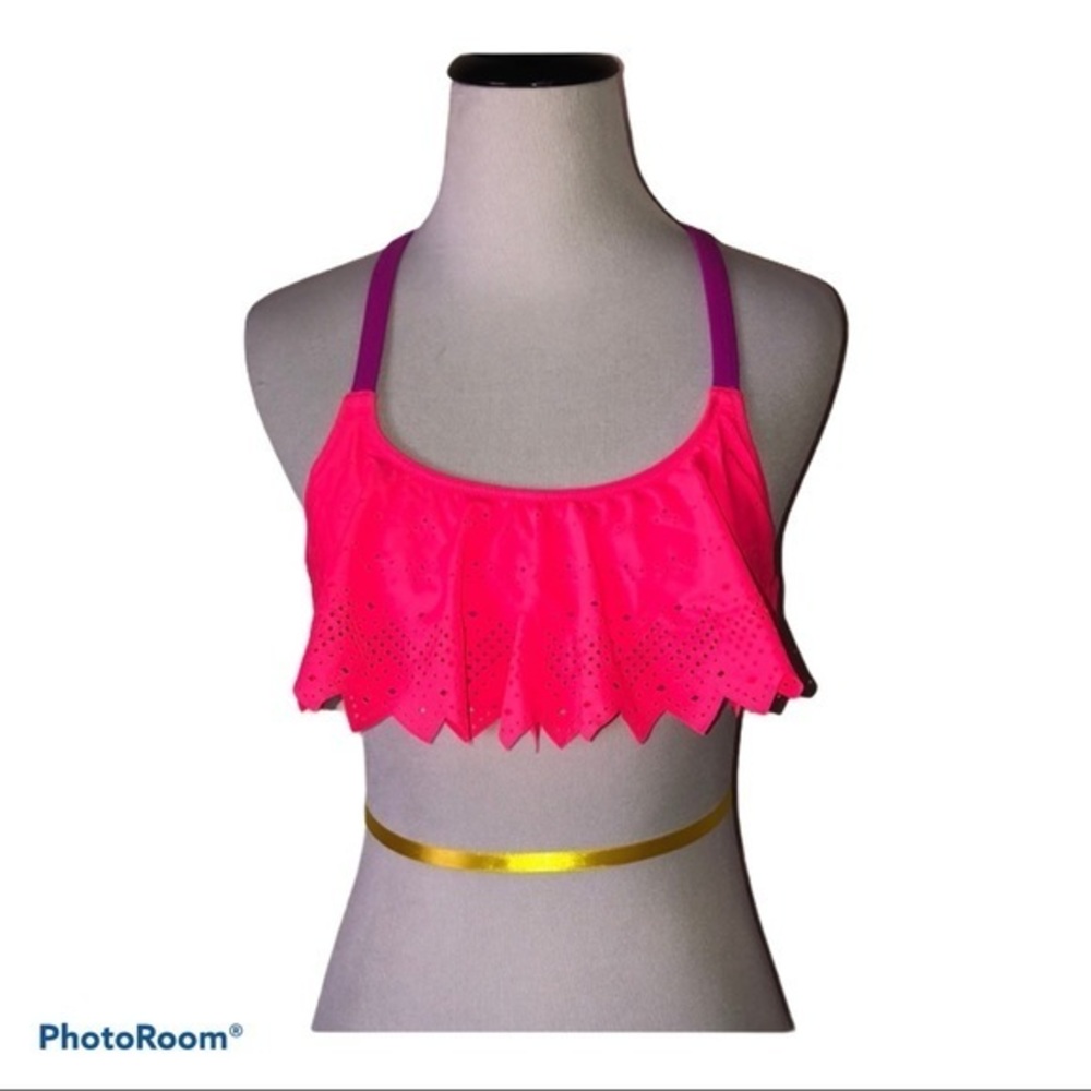 5/$30 🎈 Pink Victorias Secret XS neon pink Ruffle strappy bikini top